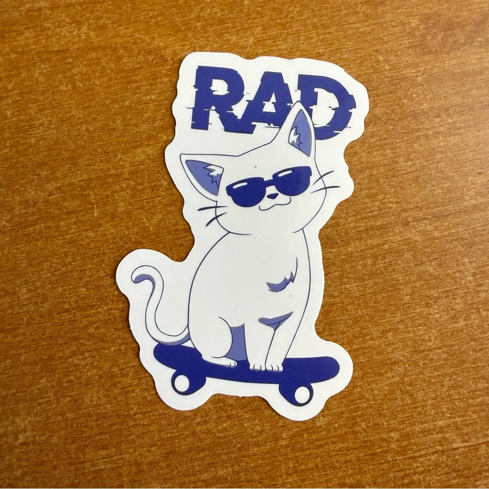 Rad Cat Sticker with Sunglasses - Blue and White